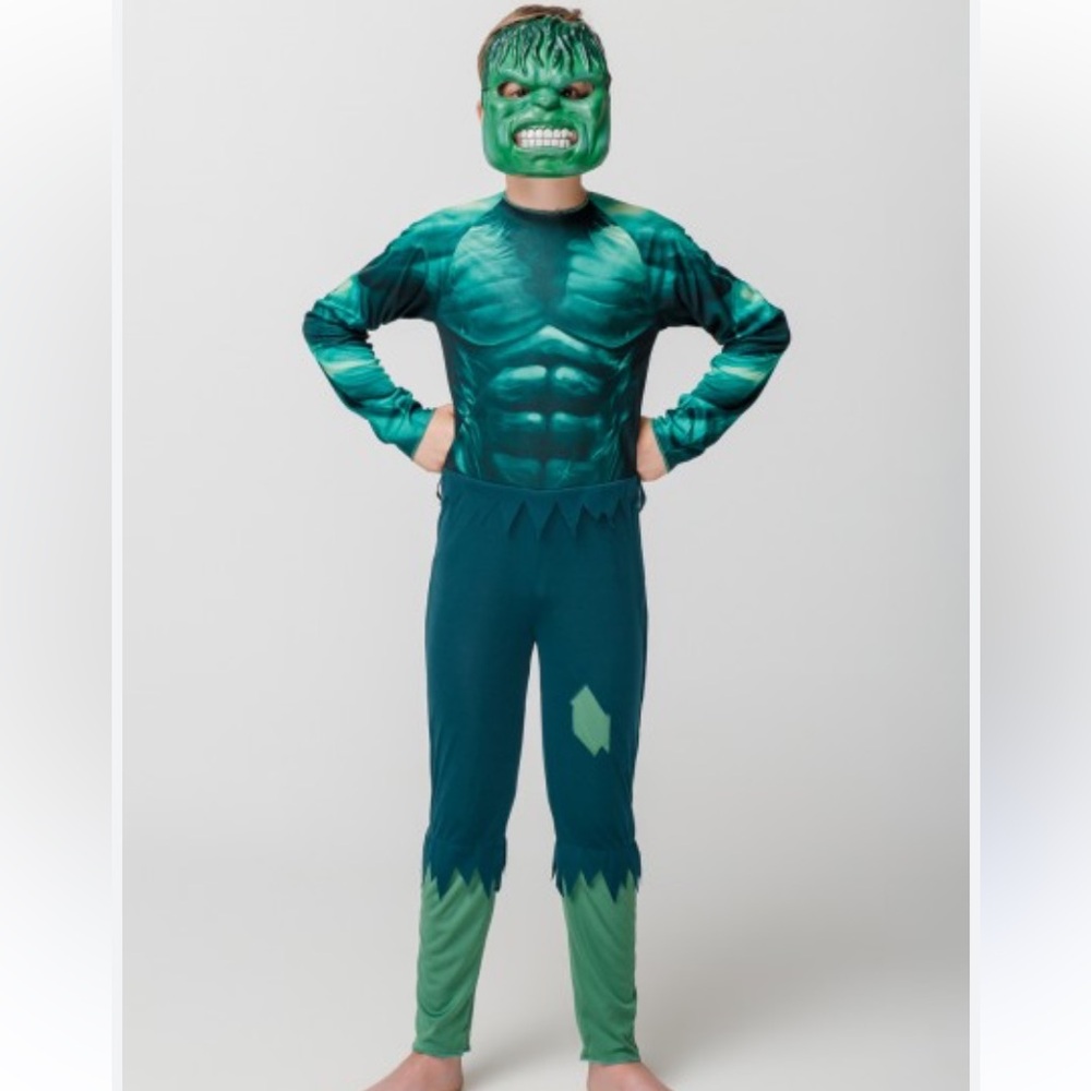 Avengers Hulk Kids Costume Size 10-12 Green Muscular Design 2-Piece Set